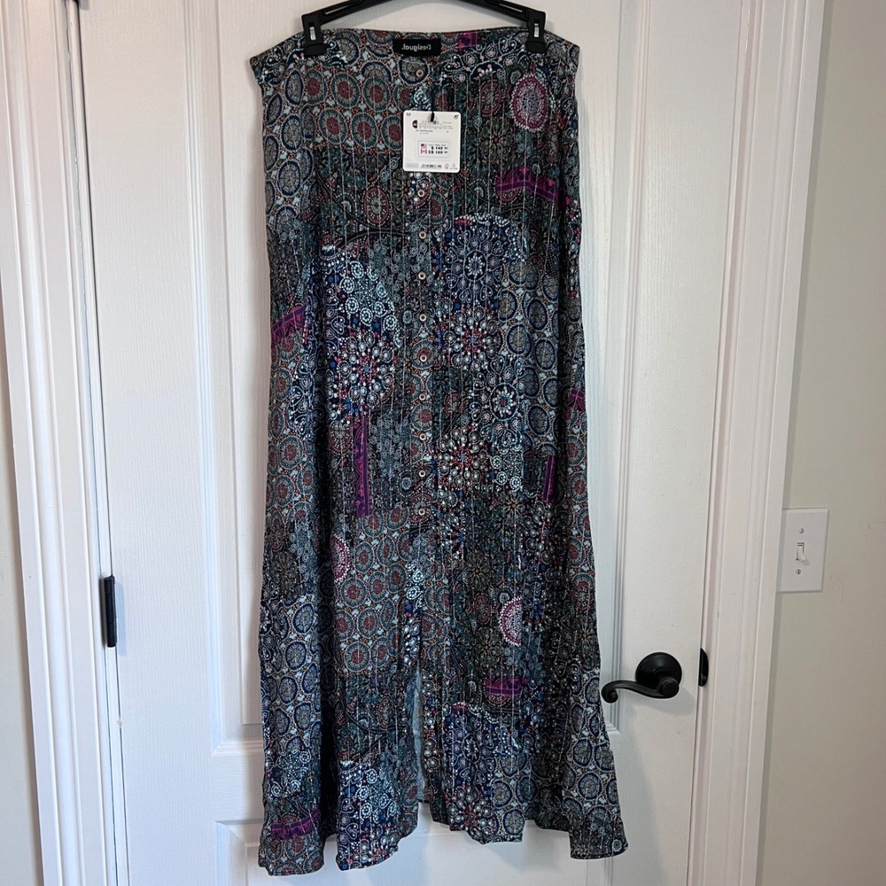Desigual Mandala Mosaic Button Front Maxi Skirt Multicolor Metallic Size 10 NEW